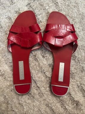 Zara Red Braided Leather Slide Sandals